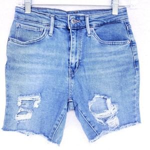 Levis 721 Destroyed Skinny Jean Shorts Women Size 27 Mid Rise Denim Pants